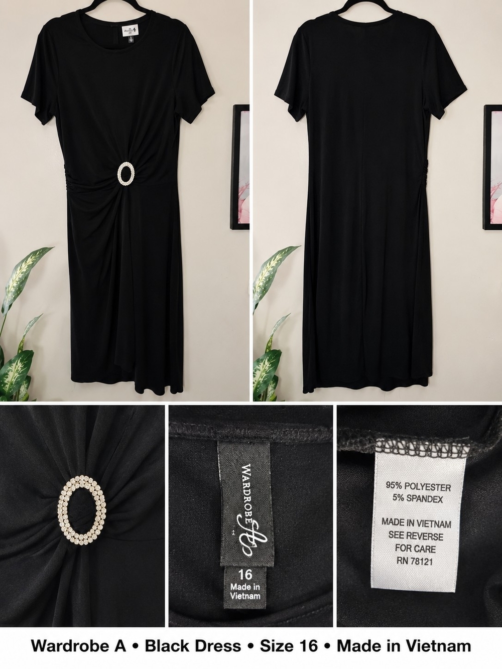 Wardrobe A Black Midi Dress with Rhinestone Oval Buckle